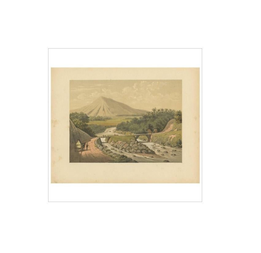 Antique print of the Ciliwung river (or Tjiliwoeng) on Java, Indonesia. This print originates from 'Het Kamerlid van Berkestein in Nederlandsch-Indie.', (translation: van Berkestein, member of the Dutch Parliament in the Dutch East-Indies.) by