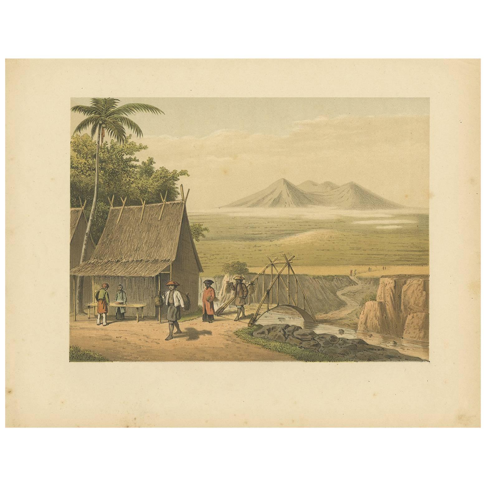 Impression ancienne de la rivière Cipancar « Java » par M.T.H. Perelaer, 1888