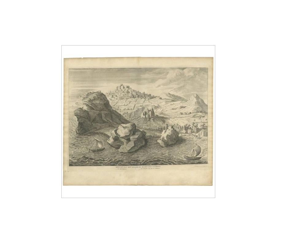 Antique Print of the City and Harbour of Pathmos 'Patmos/Patimio, Greece' In Good Condition For Sale In Langweer, NL