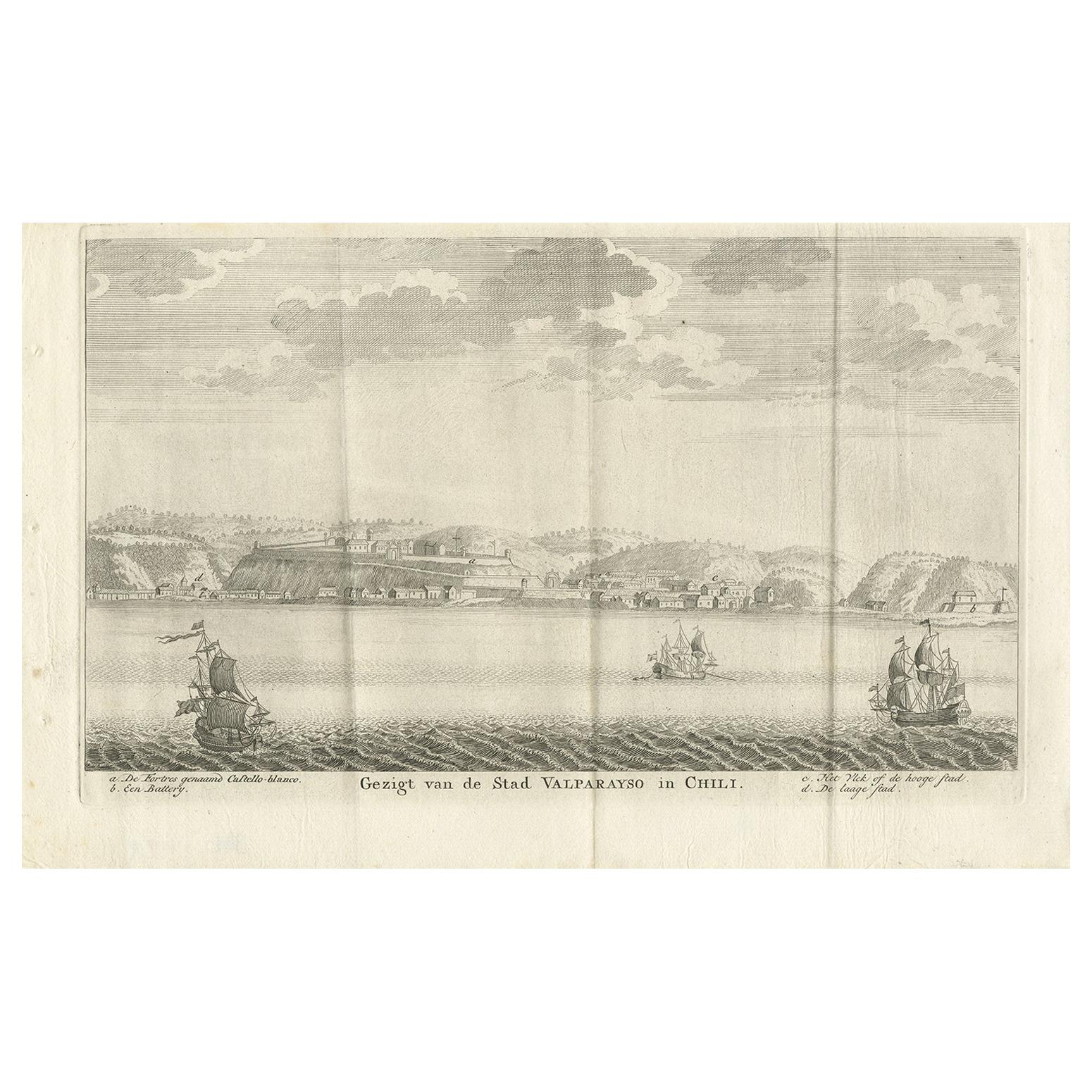 Antiker Druck der Stadt und des Hafens von Valparaíso:: Chile von Tirion '1767 im Angebot