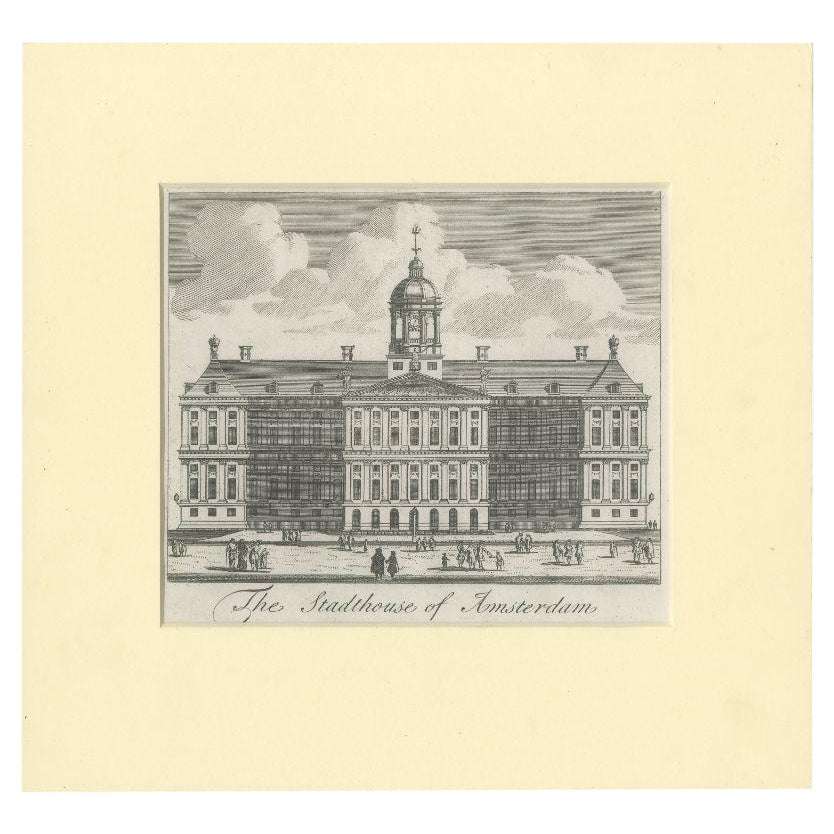 Antiker Druck des Rathauses von Amsterdam, Hauptstadt der Niederlande, 1739