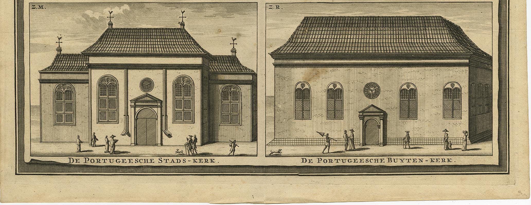 Impression ancienne de l'hôtel de ville de Batavia « Indonésie » par F. Valentijn vers 1725 Bon état - En vente à Langweer, NL