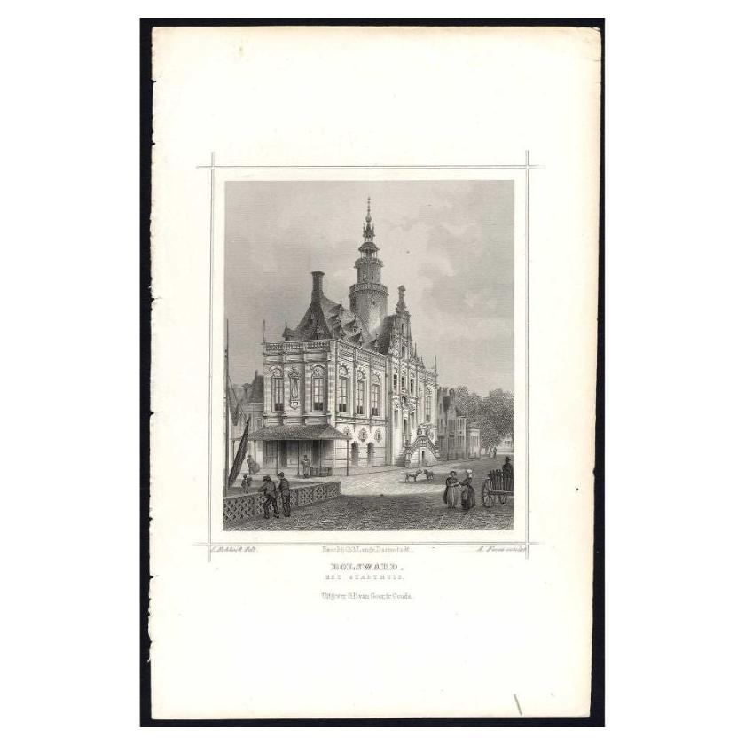 Antique Print of the City Hall of Bolsward, Friesland, The Netherlands, c.1860