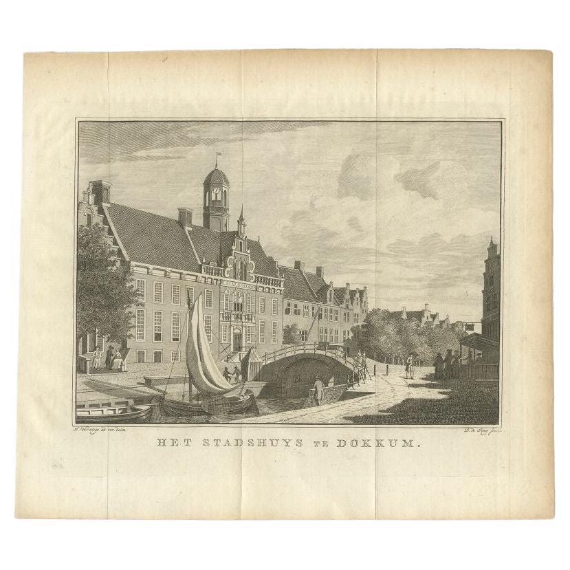 Antique Print of the City Hall of Dokkum, City in the Netherlands, 1786