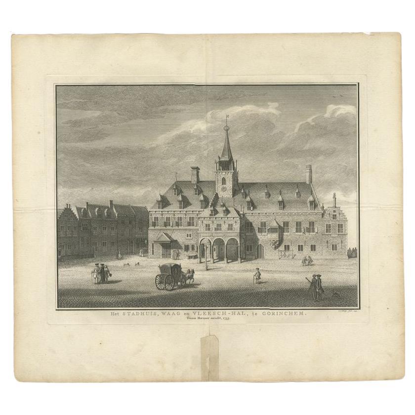 Antique Print of the City Hall of Gorinchem or Gorkum in The Netherlands, 1755