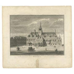 Antiker Druck des Rathauses von Gorinchem oder Gorkum in den Niederlanden, 1755