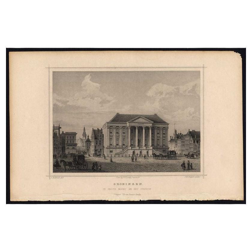 Antique Print of the City Hall of Groningen in The Netherlands, 1858 For Sale