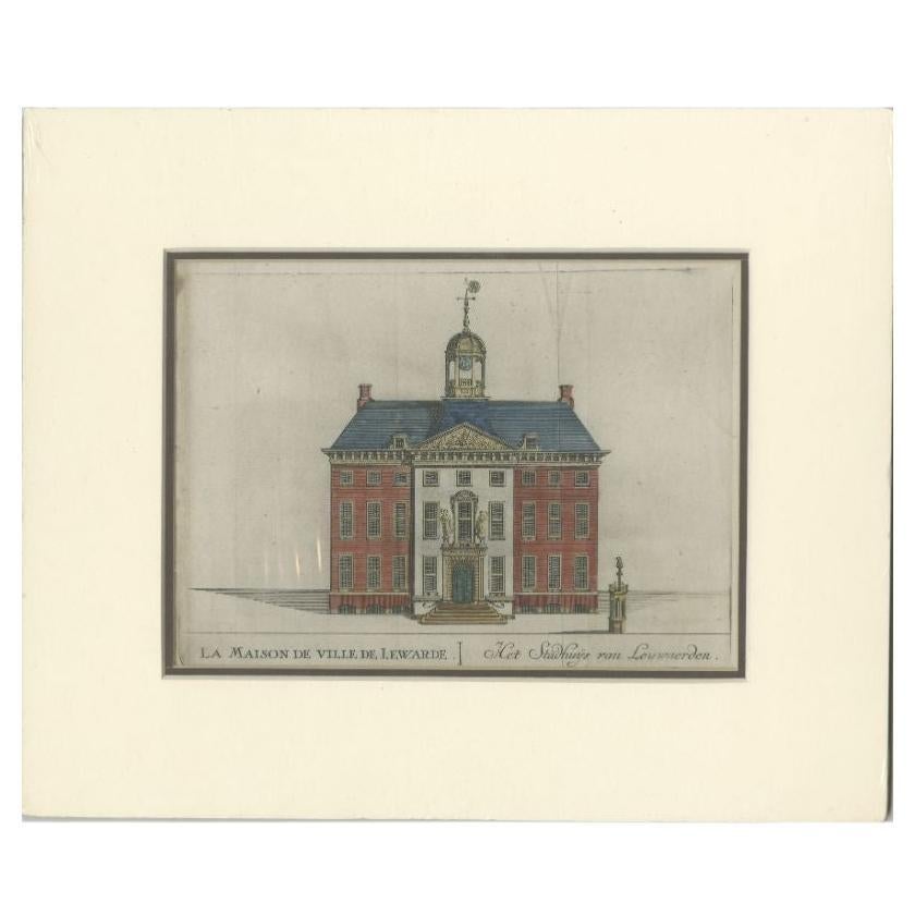 Impression ancienne de l'hôtel de ville de Leeuwarden, Friesland, Pays-Bas, 1785