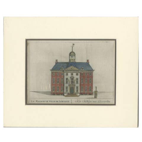 Antique Print of the City Hall of Leeuwarden, Friesland, The Netherlands, 1785