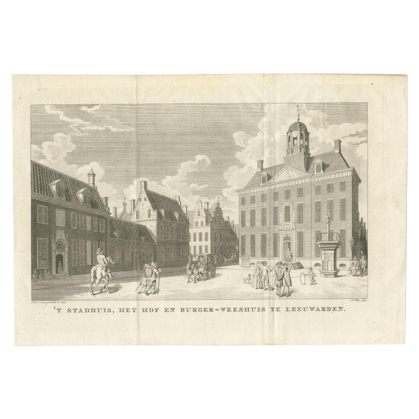 Antiker Druck des Rathauses von Leeuwarden in den Niederlanden, 1786