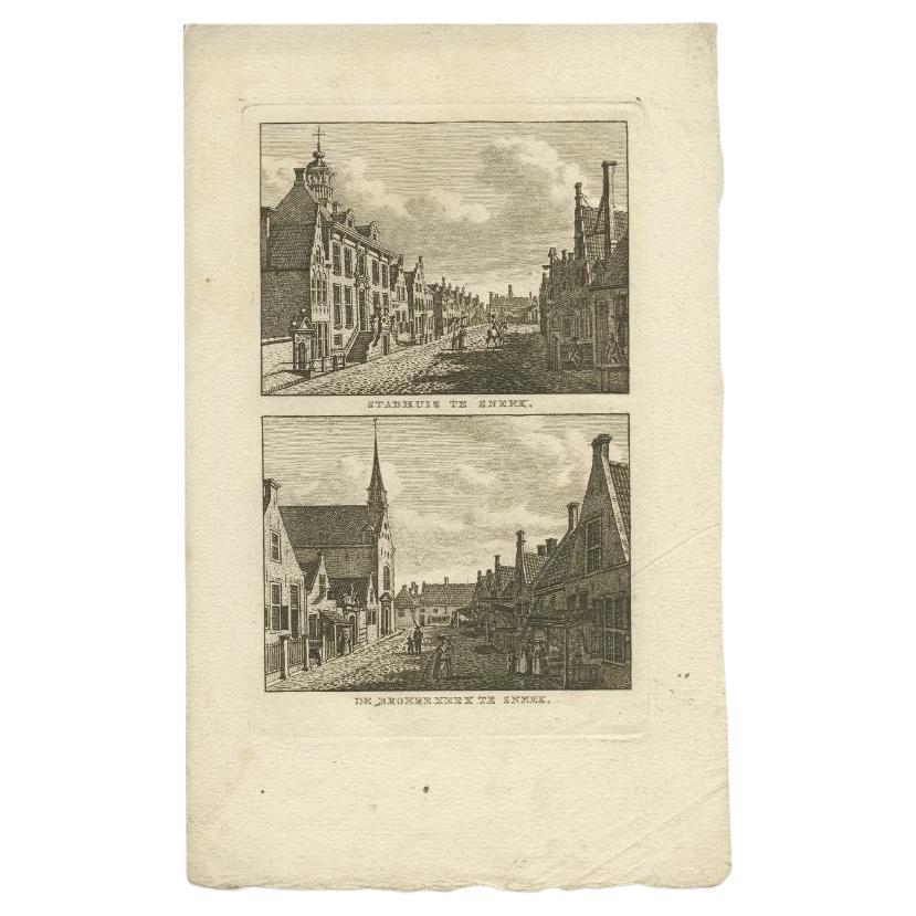 Impression ancienne de l'hôtel de ville de Sneek aux Pays-Bas, 1793