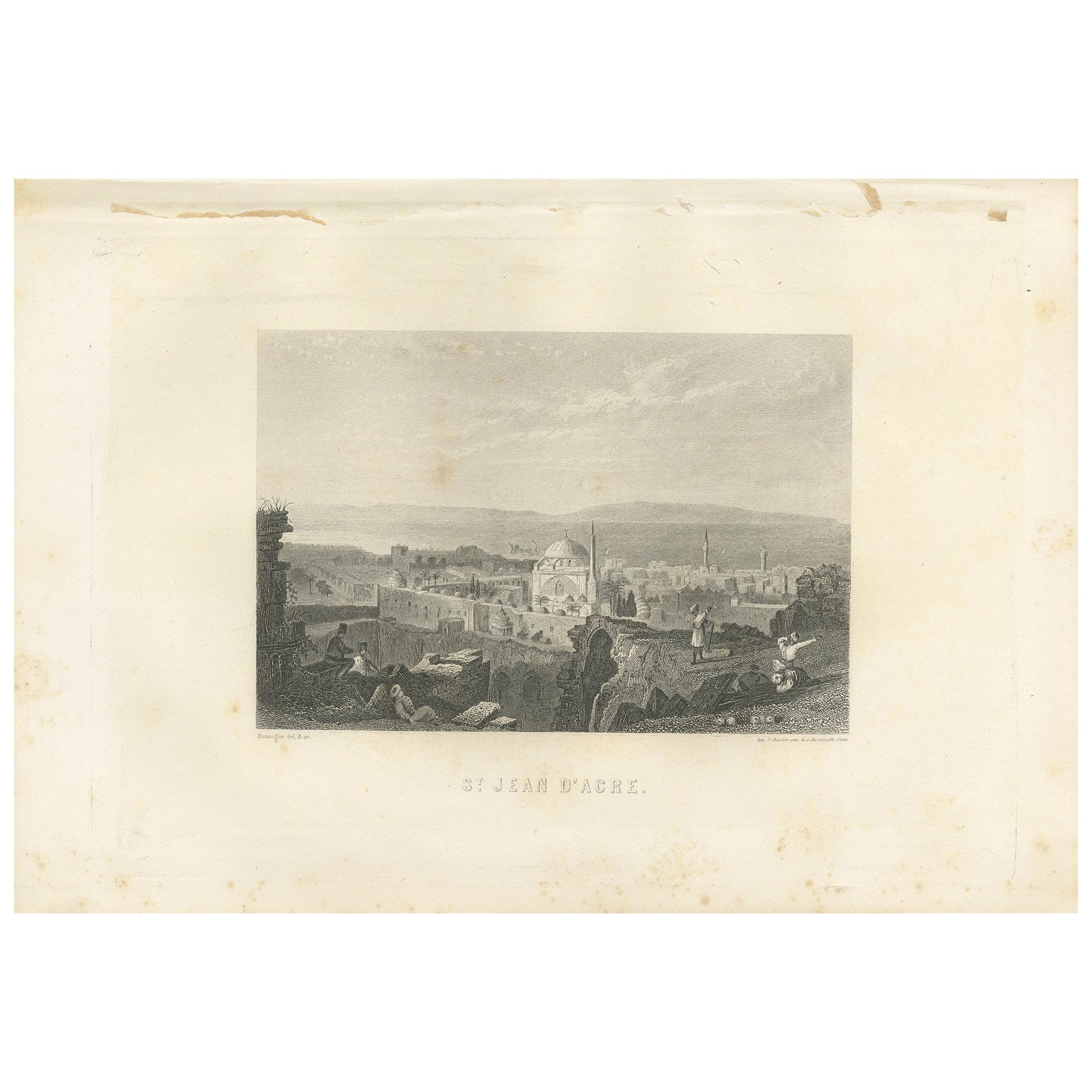 Antique Print of the City of Acre by Grégoire, 1883 For Sale