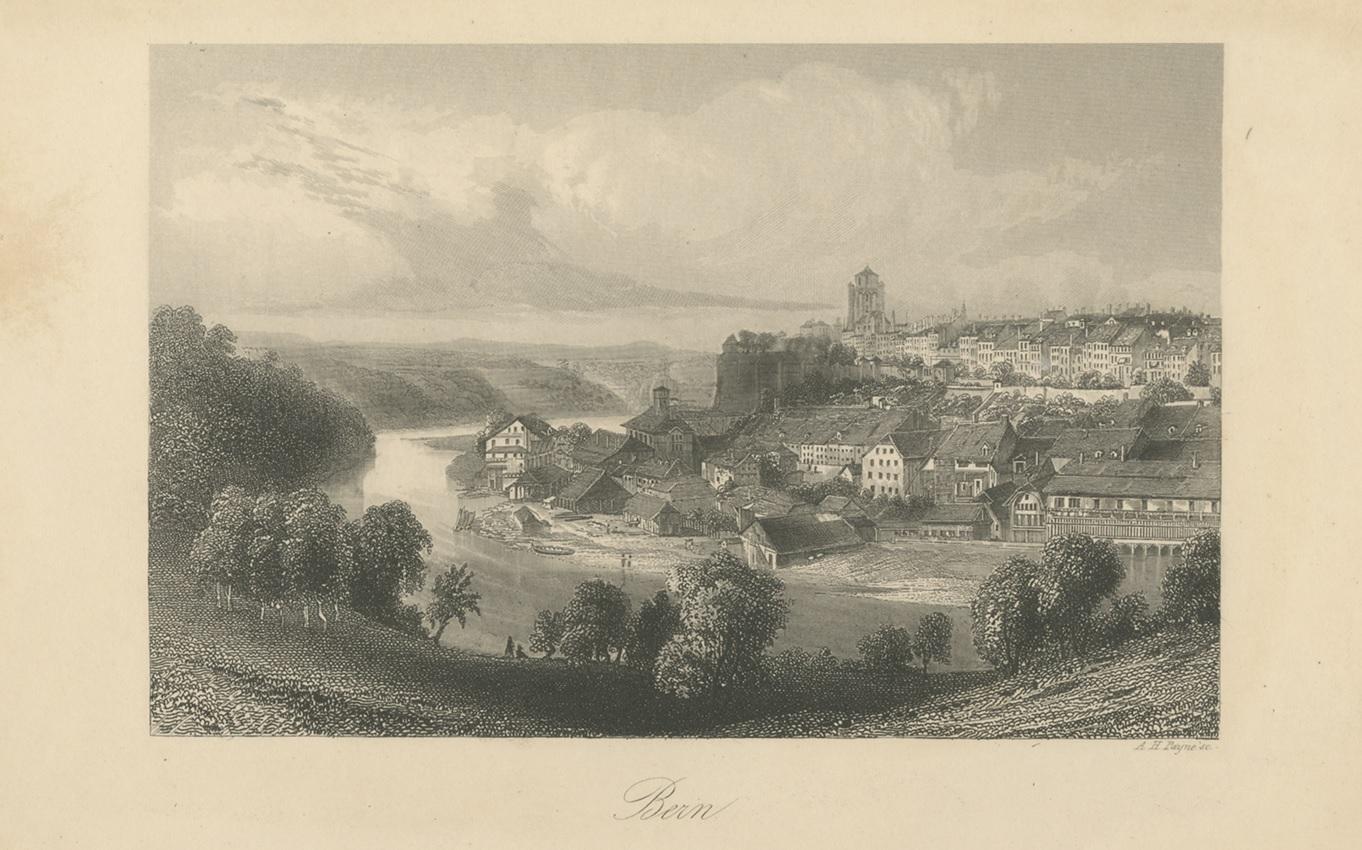 Antique Print of the City of Bern, Schwitzerland In Fair Condition For Sale In Langweer, NL
