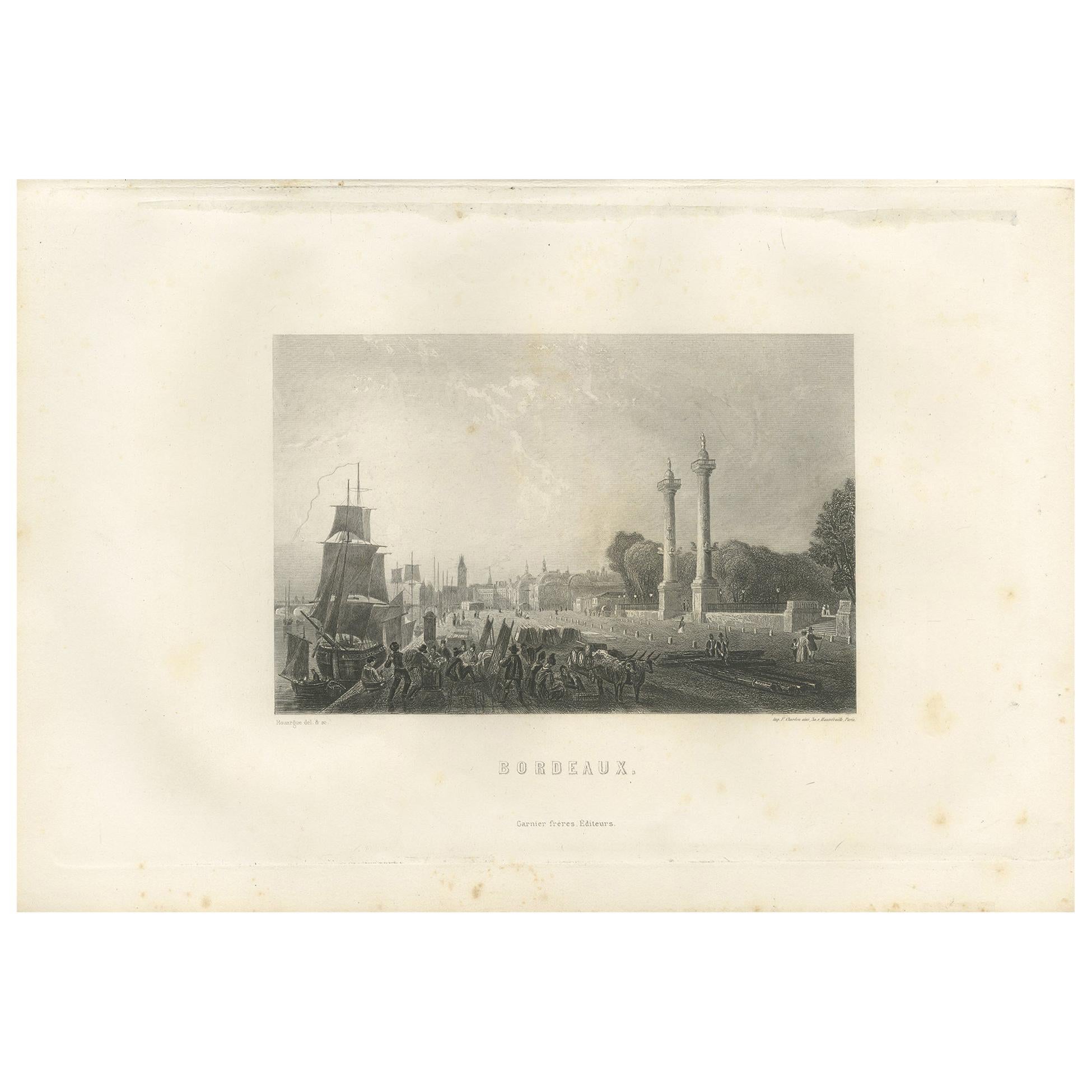 Antique Print of the City of Bordeaux by Grégoire '1883' For Sale