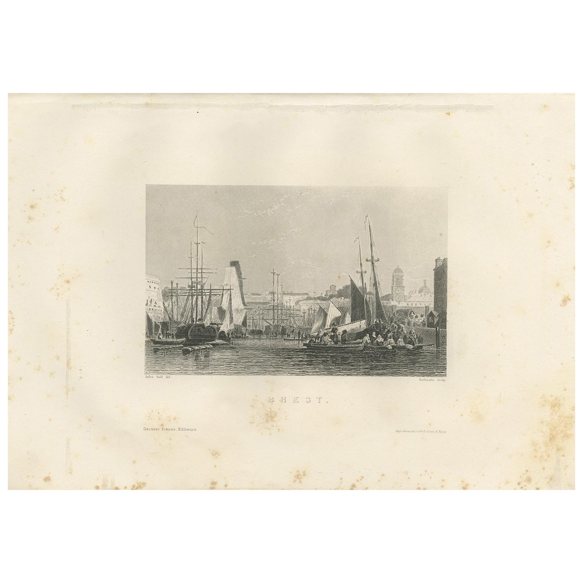 Antique Print of the City of Brest by Grégoire '1883' For Sale