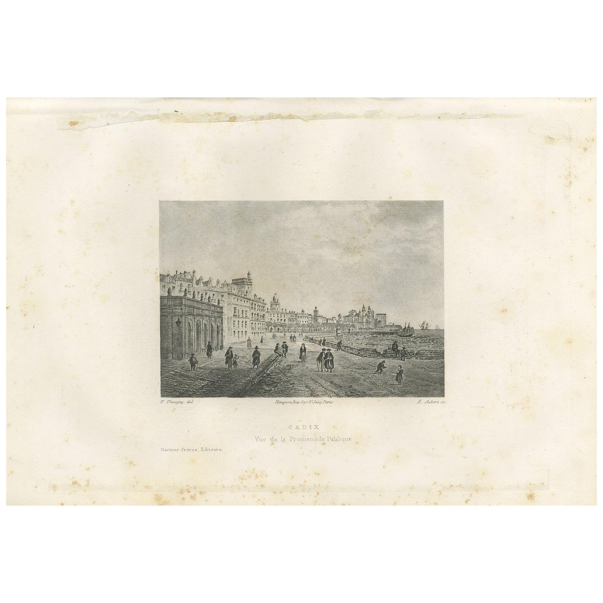 Antique Print of the City of Cádiz by Grégoire '1883'