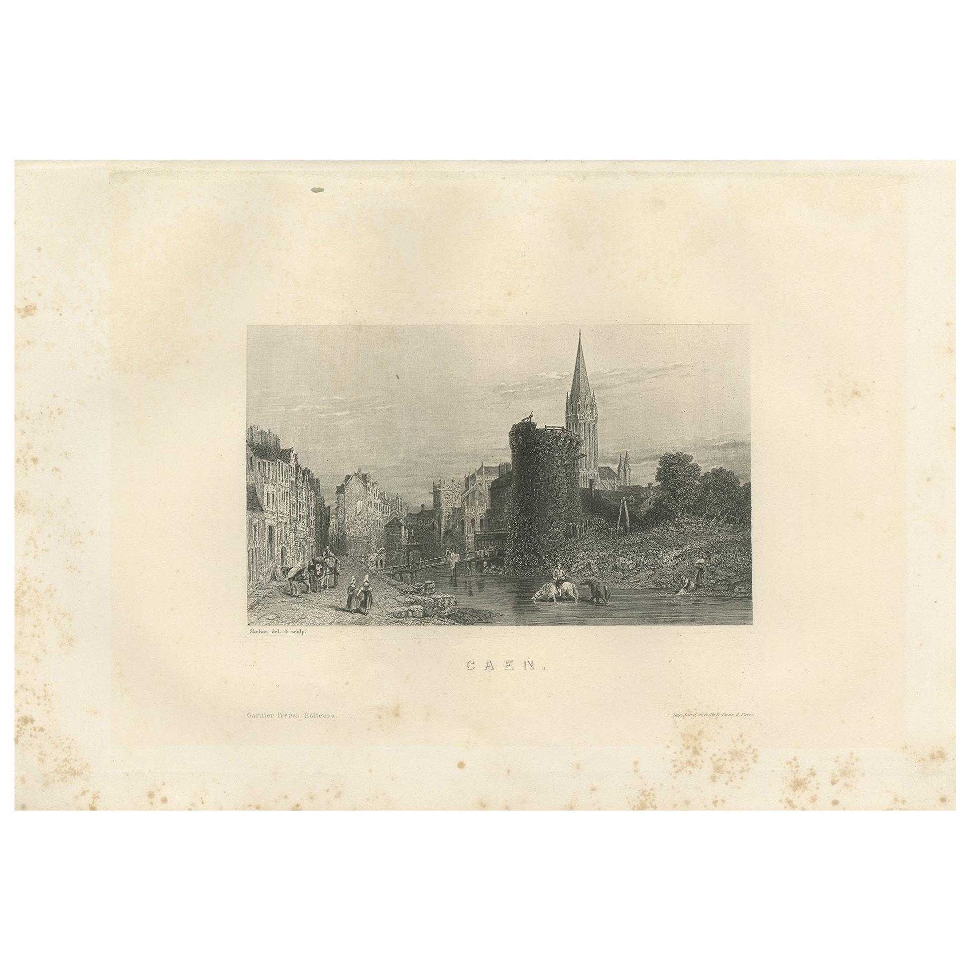 Antique Print of the City of Caen by Grégoire, 1883 For Sale