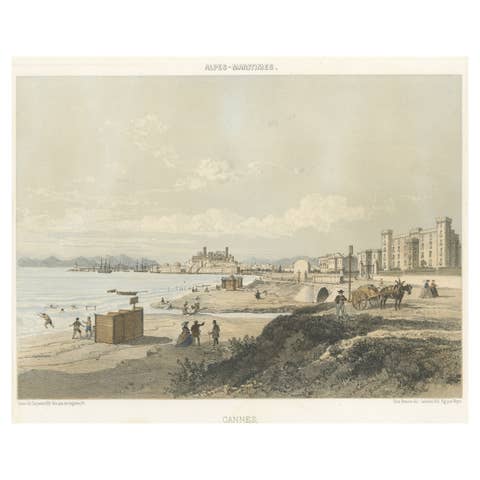 Antique Print of the City of Cannes in France, ca.1865