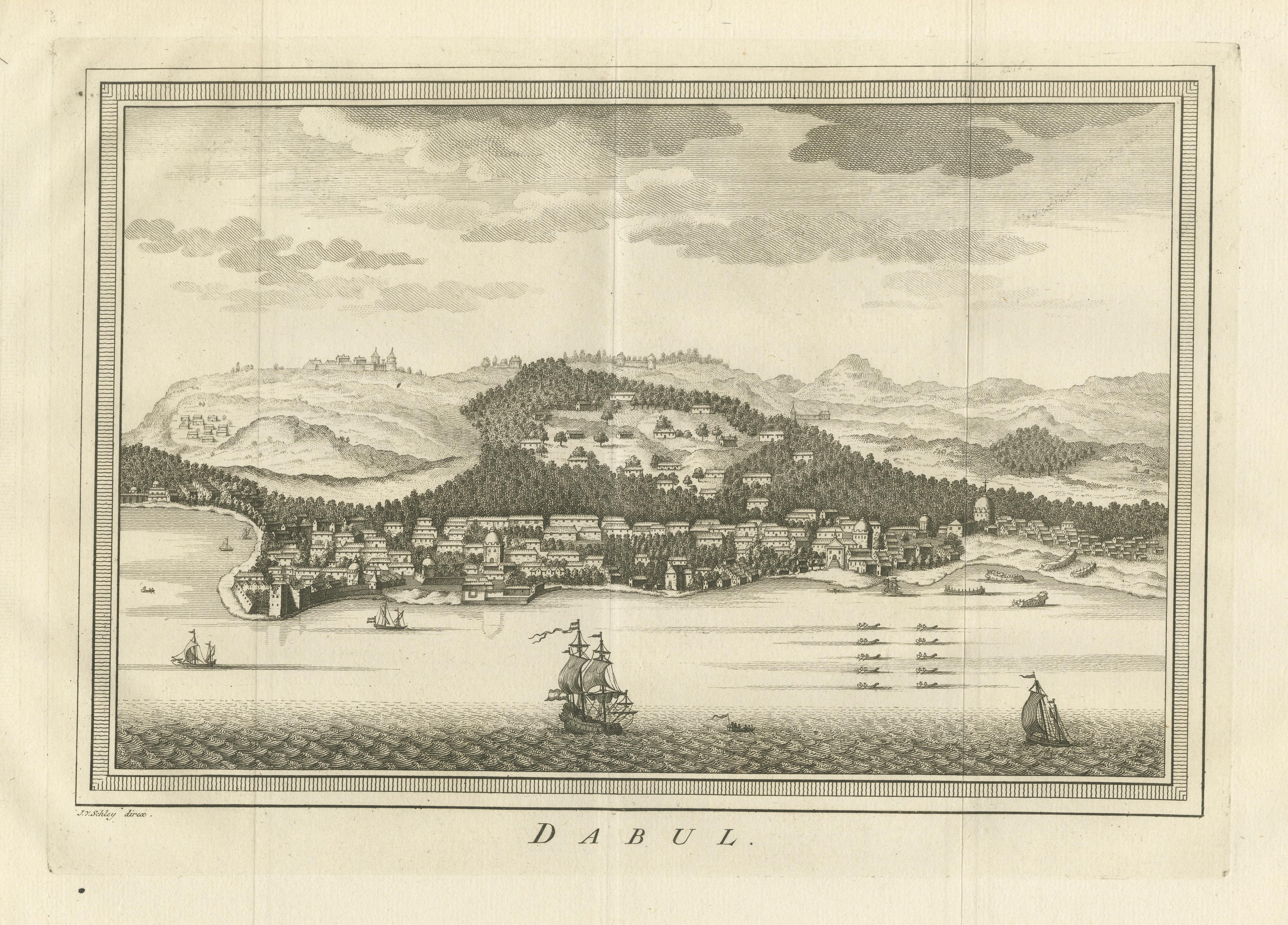 Antiker Druck der Stadt Dabhol, Dabul, Indien im Zustand „Gut“ im Angebot in Langweer, NL