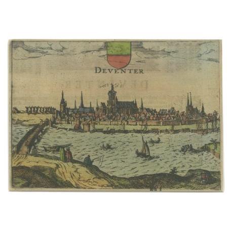 Antique Print of the City of Deventer by Guicciardini, circa 1620 For Sale