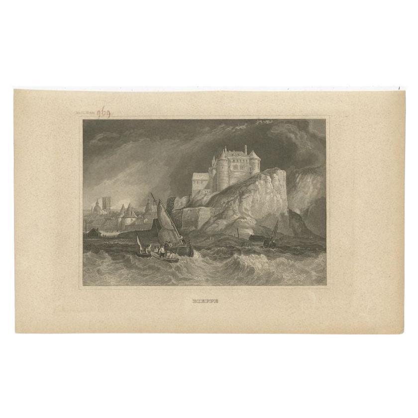 Antique Print of the City of Dieppe, Normandy in France, 1833 For Sale