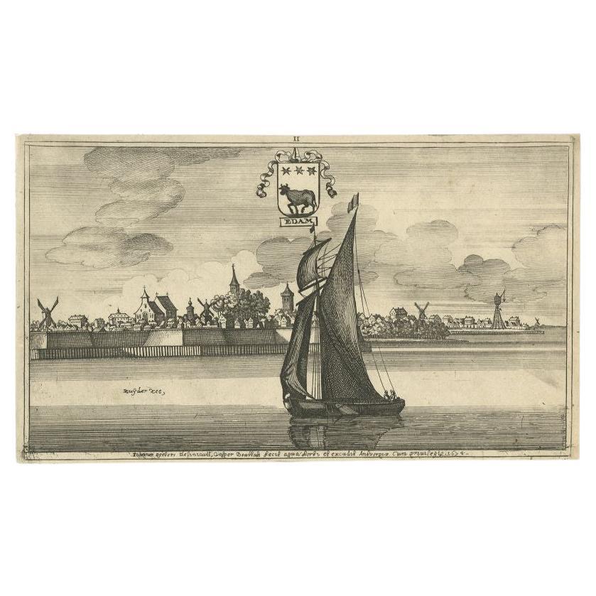 Antique Print of the City of Edam in the Netherlands, 1680 For Sale