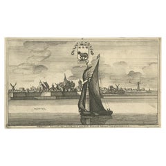 Antiker Druck der Stadt Edam in den Niederlanden, 1680