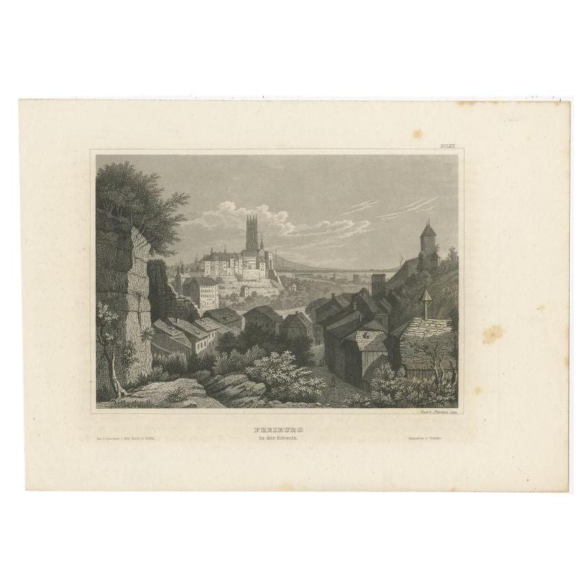 Antique Print of the City of Fribourg in Swiss, circa 1860