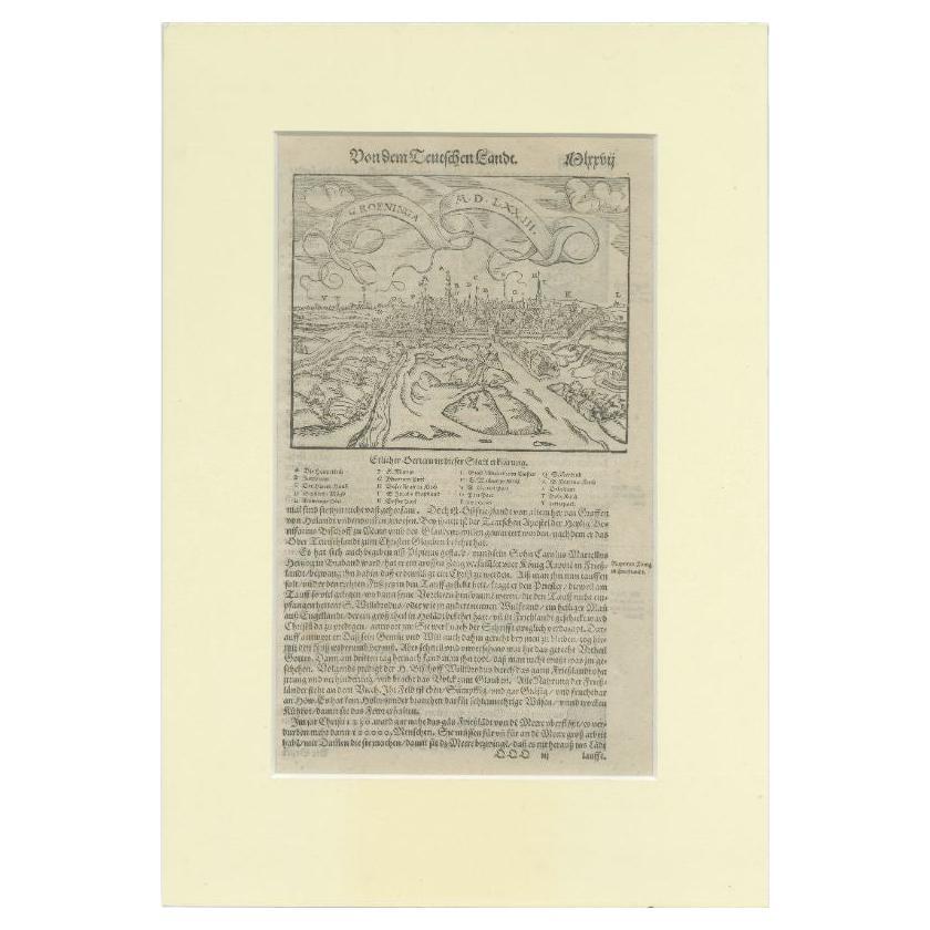 Antique Print of the City of Groningen, The Netherlands, by Münster, c.1600 For Sale