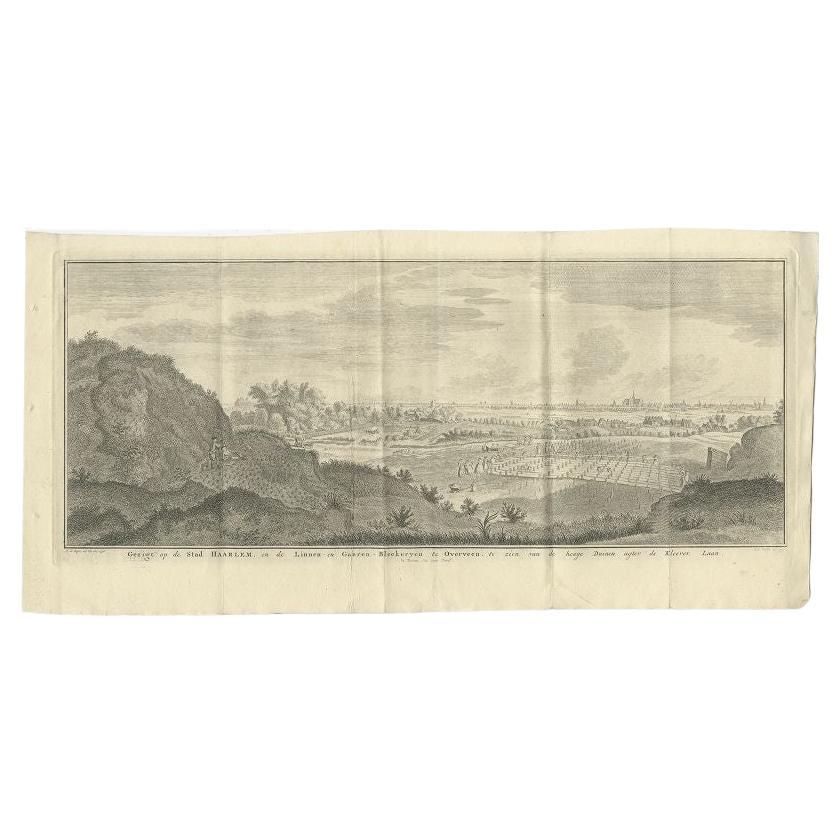 Grabado antiguo de la ciudad de Haarlem, Países Bajos, por Tirion, 1750