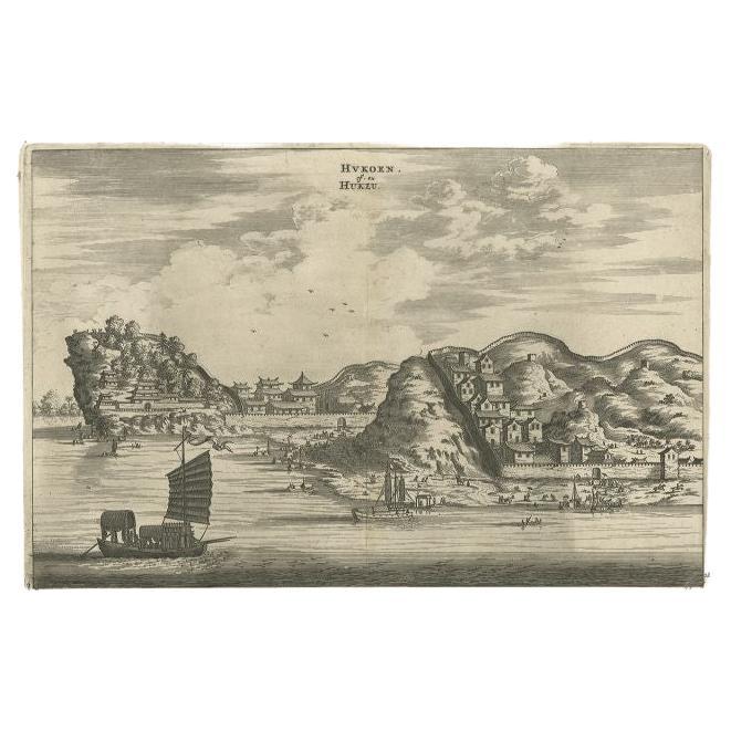 Antique Print of the City of Hukoen in China, 1668 For Sale