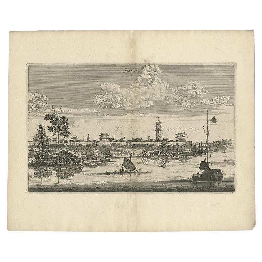 Antique Print of the City of Jiangxi, formerly romanized as Kiangsi, China, 1668