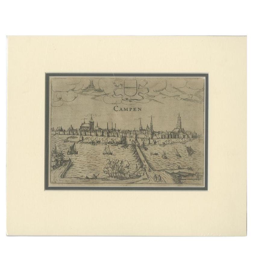 Antique Print of the City of Kampen in the Netherlands by Guicciardini, c1619