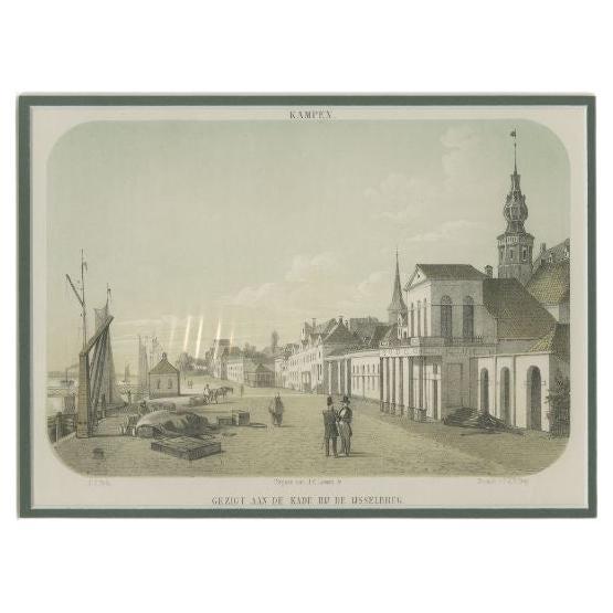 Antique Print of the City of Kampen in the Netherlands, circa 1860 For Sale