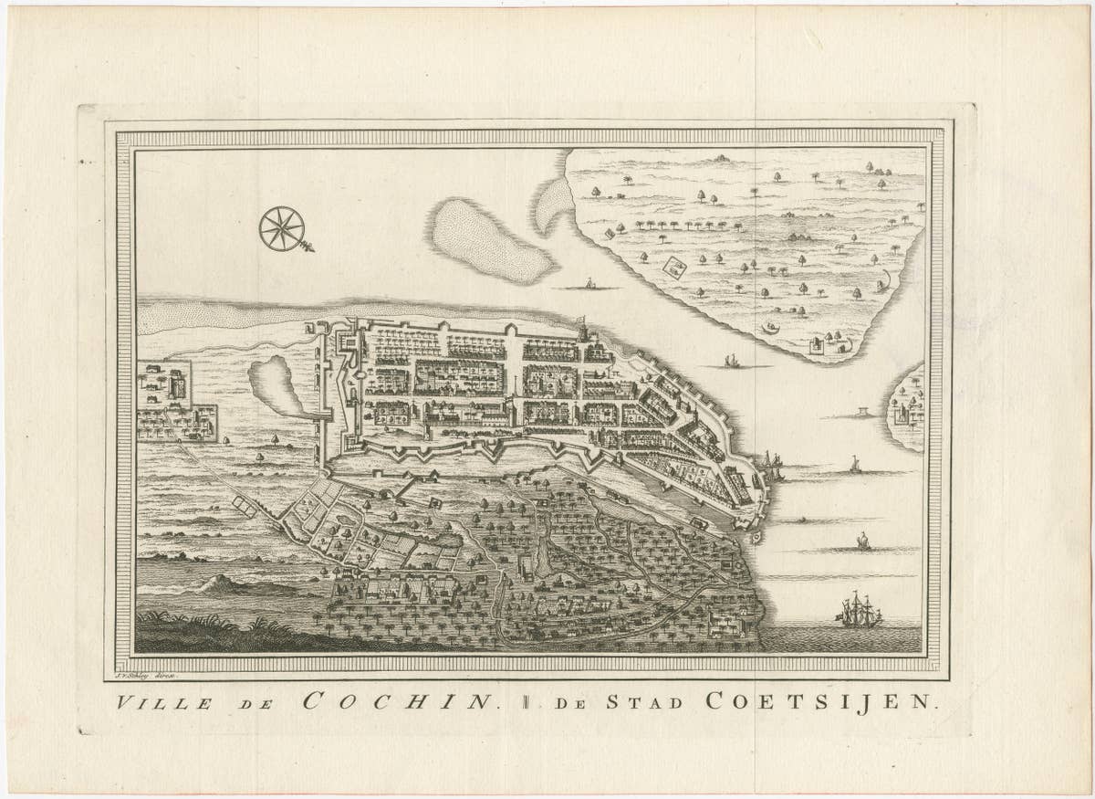 Antique Print of the City of Kochi, Cochin, Malabar Coast, India
