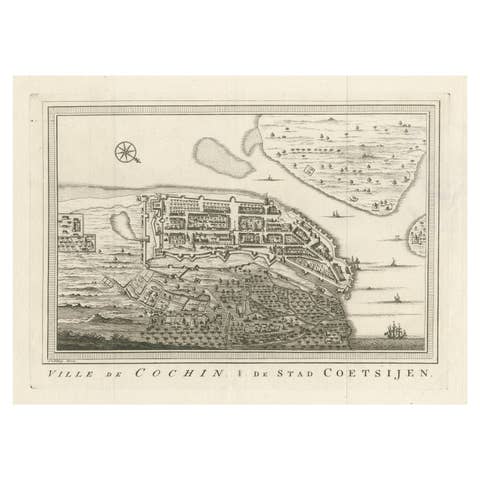 Antique Print of the City of Kochi, Cochin, Malabar Coast, India