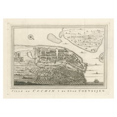 Antique Print of the City of Kochi, Cochin, Malabar Coast, India
