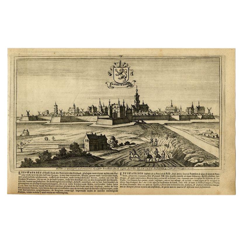 Antique Print of the City of Leeuwarden by Bouttats, 1680 For Sale