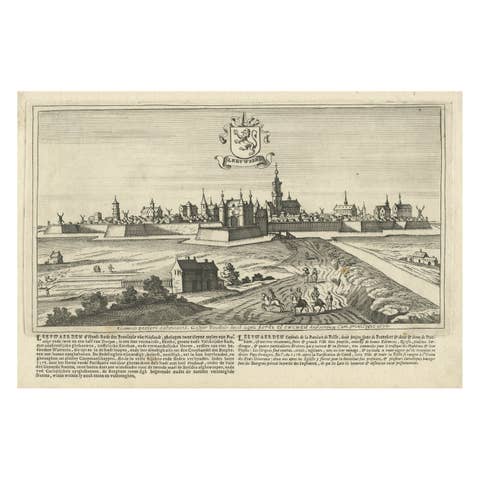 Antique Print of the City of Leeuwarden, Friesland in The Netherlands, 1680