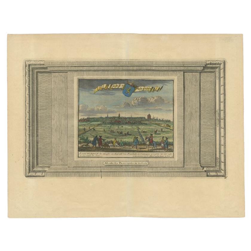 Antique Print of the City of Leeuwarden in Friesland, c.1725 For Sale
