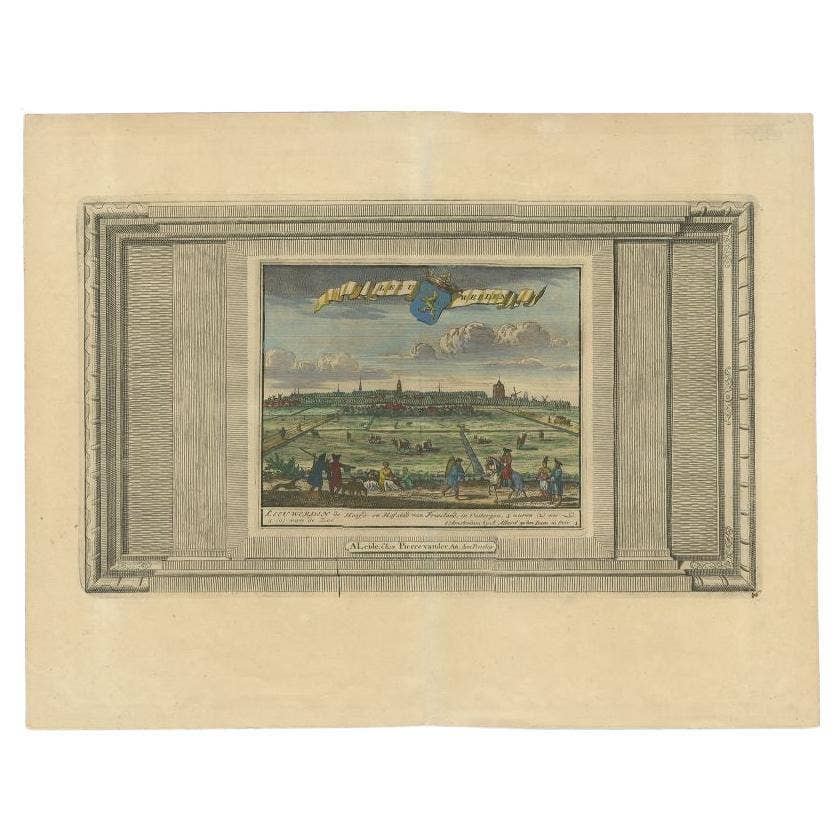 Antique Print of the City of Leeuwarden in Friesland, c.1725