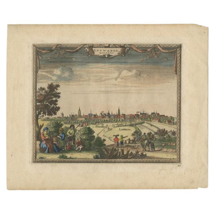 Antique Print of the City of Leeuwarden, the Netherlands, by Van Der Aa, 1726 For Sale