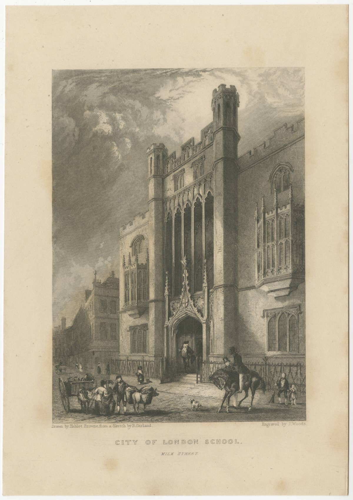 Antique Print of the City of London School, England, c.1840