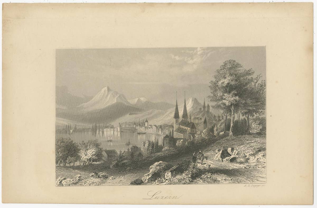 Antique Print of the City of Lucerne, Schwitzerland