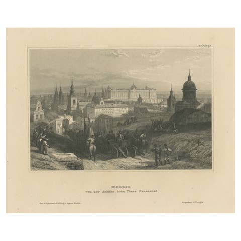 Antique Print of the City of Madrid, seen from Calle Fuencarral, Spain