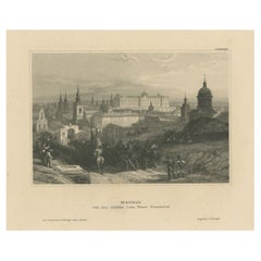Antique Print of the City of Madrid, seen from Calle Fuencarral, Spain