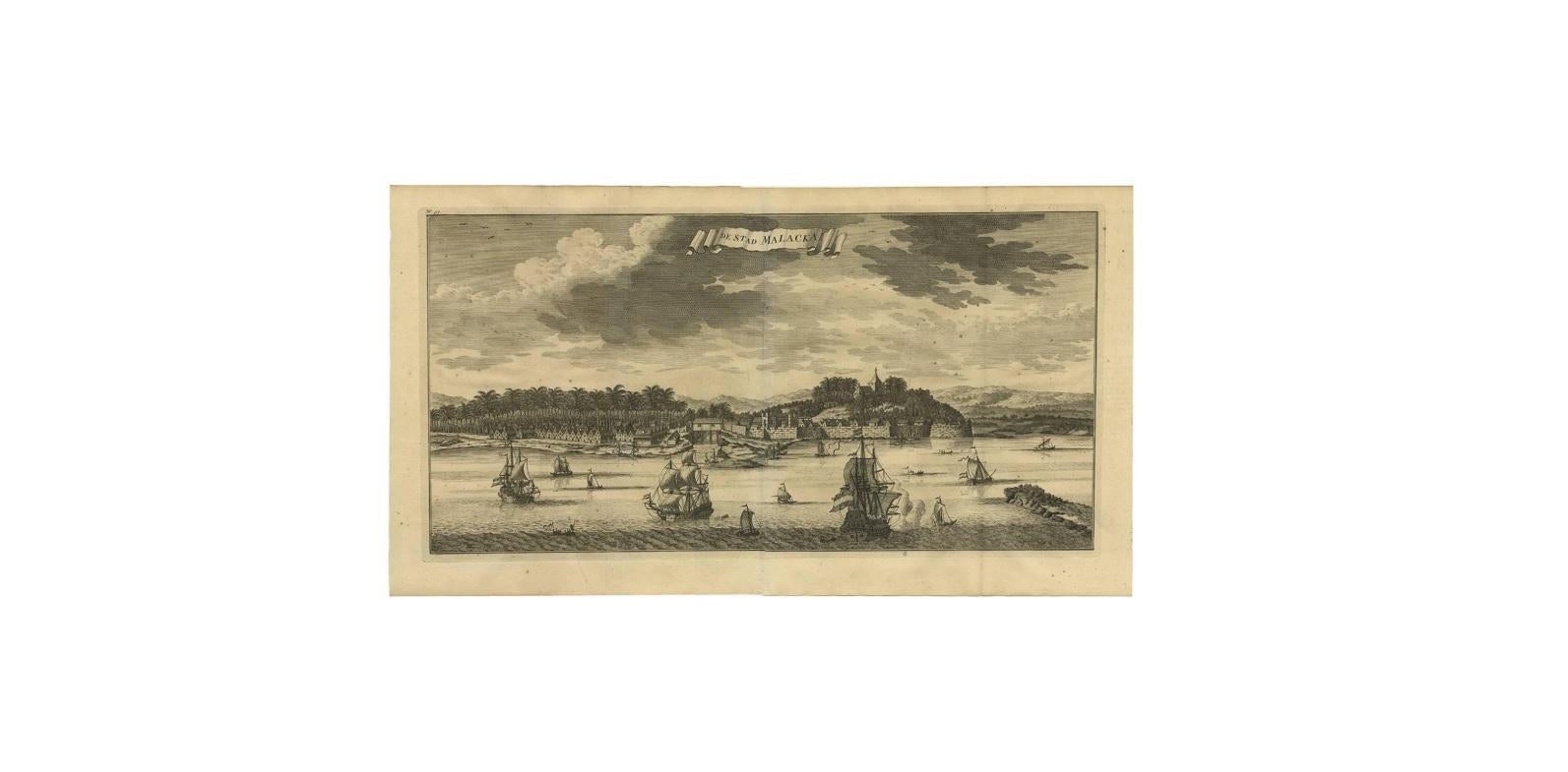 Antiker antiker Druck der Stadt Malacca „Malaysia“ von F. Valentijn, um 1730 (18. Jahrhundert) im Angebot