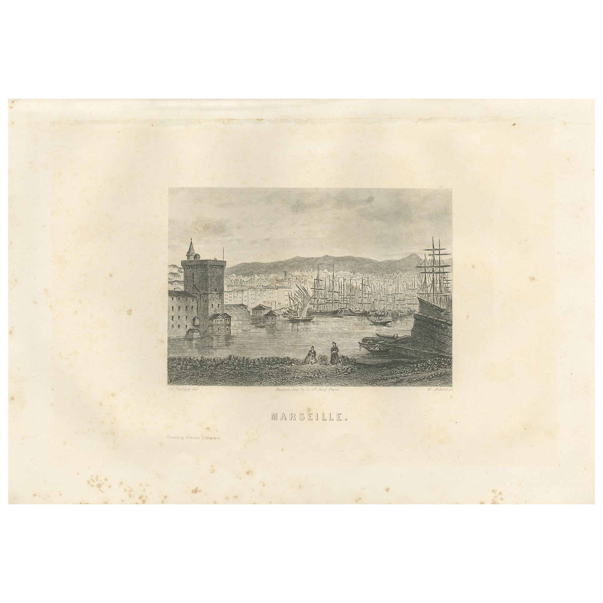Antique Print of the City of Marseille by Grégoire, '1883' For Sale