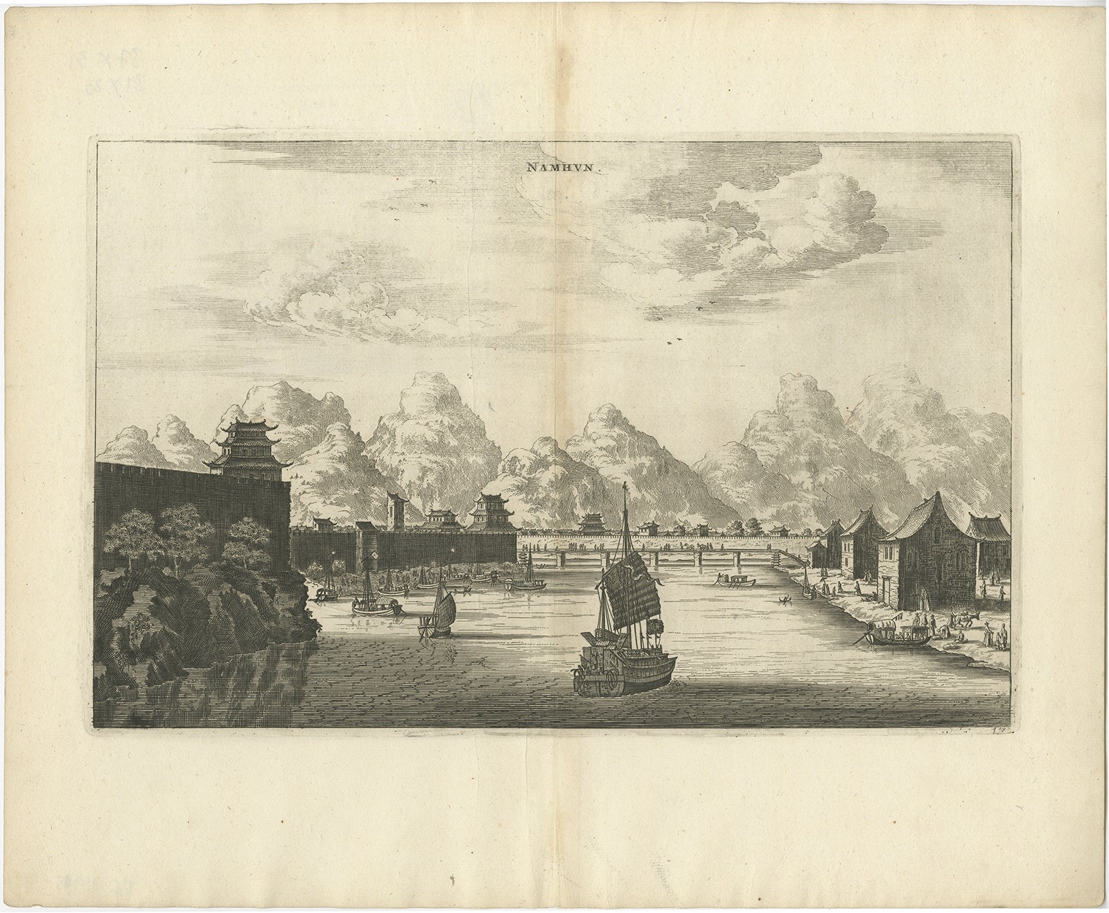 Antique Print of the City of Namhun in China by Nieuhof, 1668 For Sale