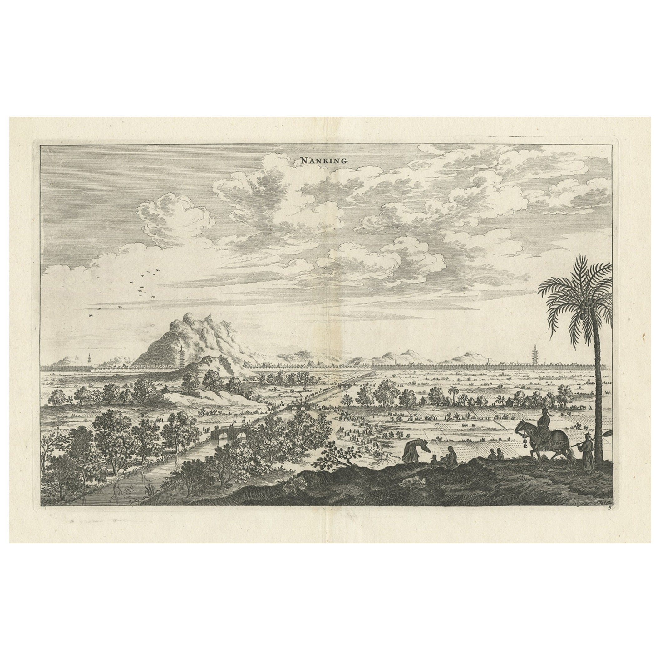 Antiker Druck der Stadt Nanking in China, 1668